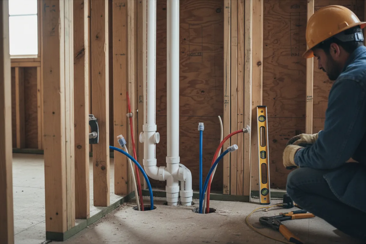 Drain and supply rough-in during Drain Cleaning in Boulevard